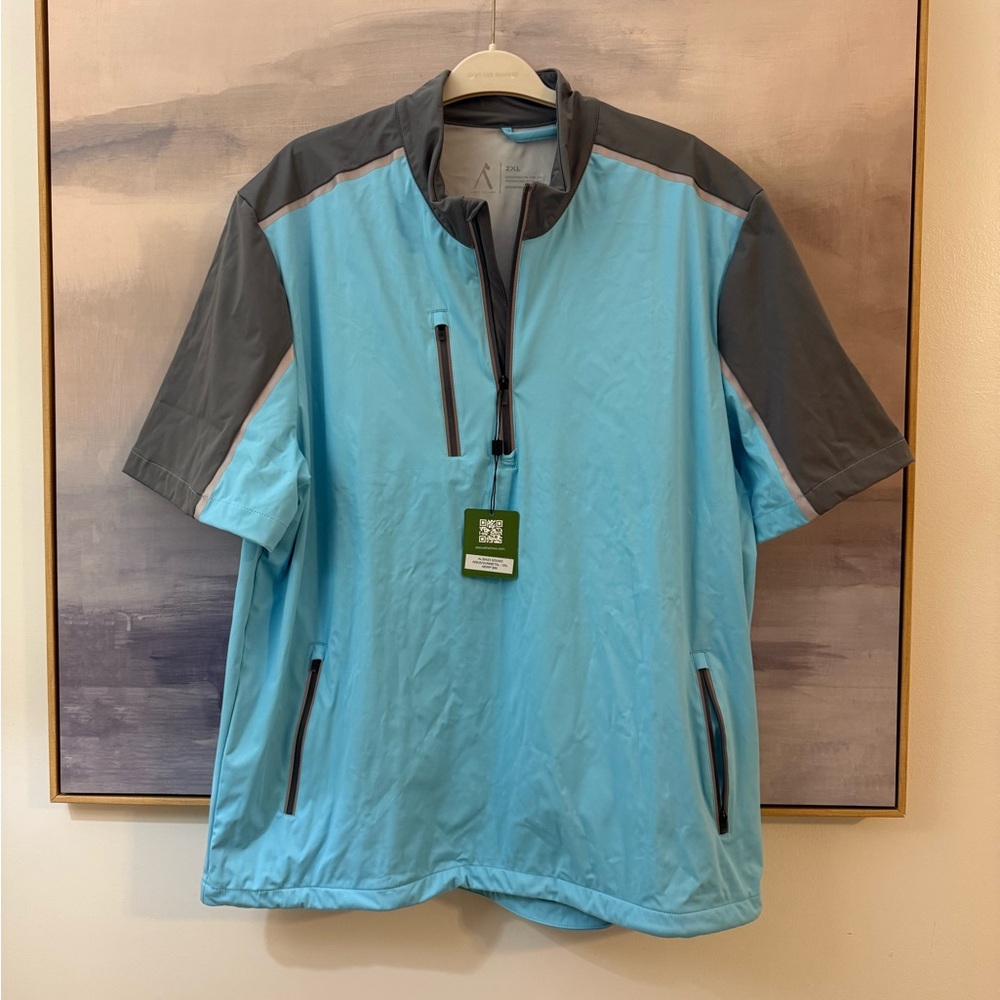 Above the Links Men's Golf Rain Jacket Pullover Light Blue and Gray